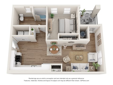 Floor plan for 1 bed, 1 bath, 716 sqft
